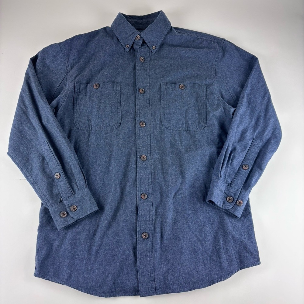 Duluth Trading Co Men's Flannel Shirt Small Blue Plaid Button Front Cotton